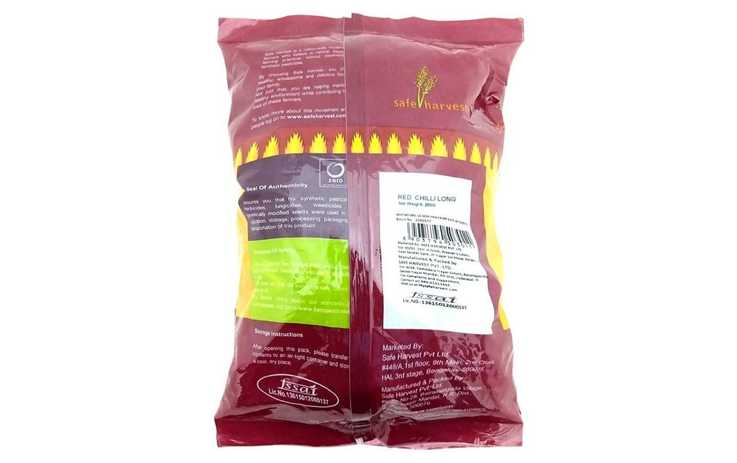 Safe Harvest Red Chilli Long    Pack  200 grams
